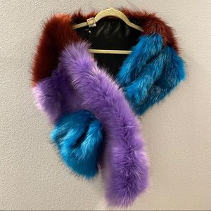 Color block faux fur shawl